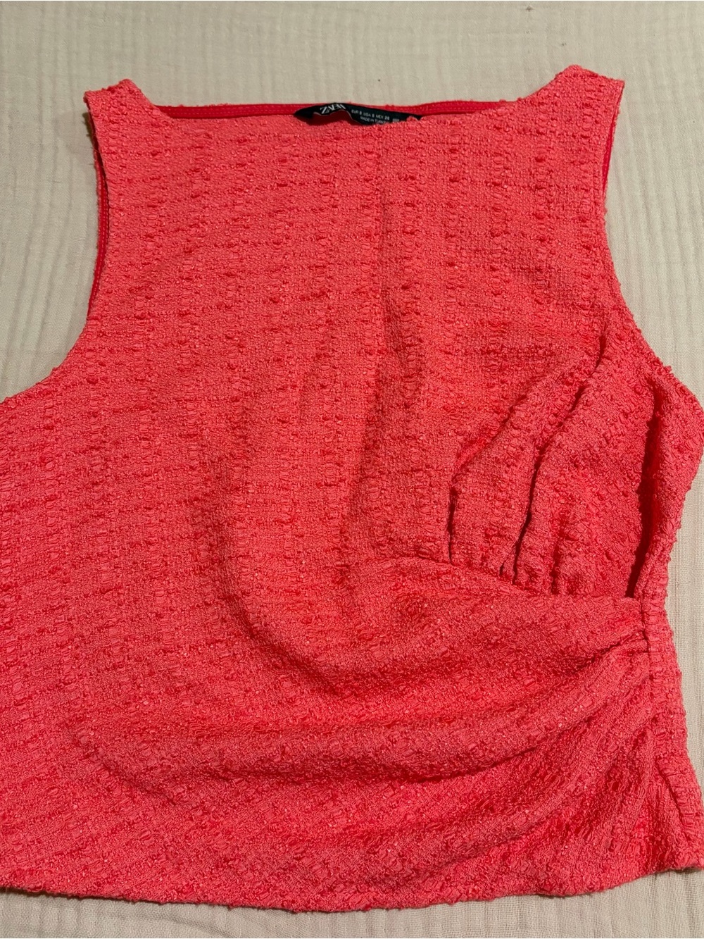Zara Coral Pink Textured Sleeveless Tank